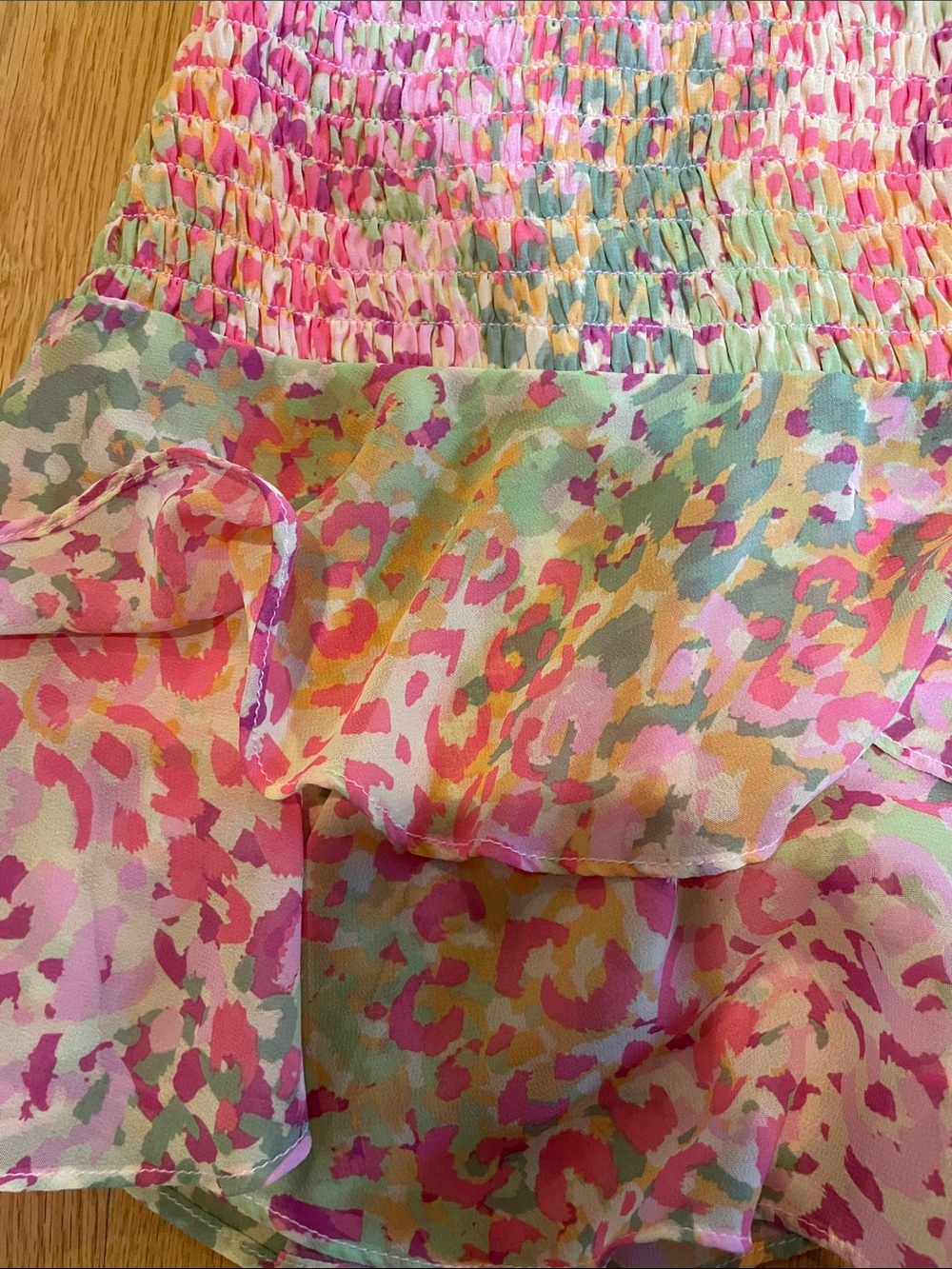 BCBGeneration Pink Multi-Color Smocked Ruffle Dress - Picture 2 of 7